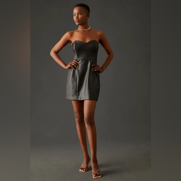 ANTHROPOLOGIE Hutch Strapless Faux Leather Mini Dress New With Tags - Picture 2 of 16